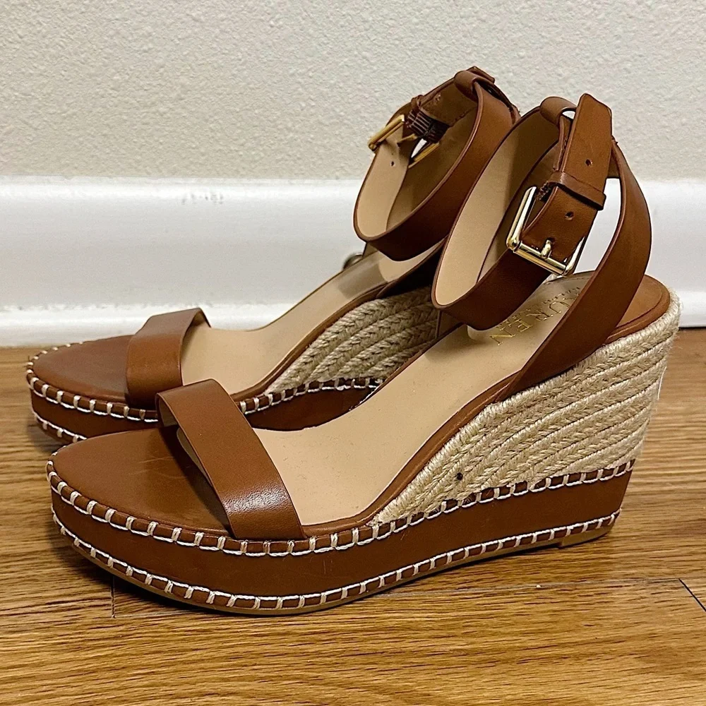 LAUREN RALPH LAUREN Wedge Platform Open Toes Sandals Espadrilles